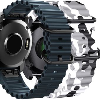 Pack 2x Bracelete Antiimpacto Ocean Waves para Garmin Descent Mk2i Azul e Branco militar - 1