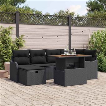 Conjunto de Sofá de Jardim vidaXL | 7 Peças | Preto Rattan Sintético - 1