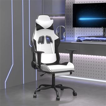 Cadeira de gaming de massagens vidaXL com apoio de pés | couro artificial | Branco/preto - 1