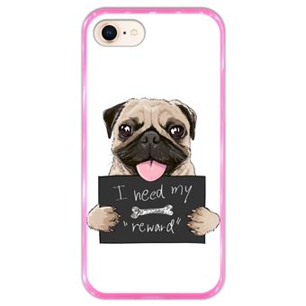 Capa Hapdey para iPhone 7 - 8 Design Pug I Need my Reward em Silicone Flexível e TPU Cor-de-Rosa