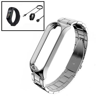 Kit Pulseira Bracelete Aço Stainless Lux + Ferramenta + Carregador Usb Charger + Película Protectora Ecrã Gel Full Cover Phonecare para Amazfit Band 5 - Cinza - 1