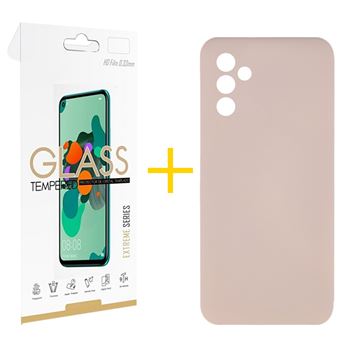 Pack 1 x Película de Vidro Temperado 2.5D + Capa skyhe para Samsung Galaxy A36 5G | Silicone Líquido | Rosa-Creme - 1