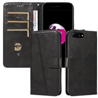 Capa FOXDOCK para iPhone 7 Plus/8 Plus | Fecho Magnético | Compartimentos para Cartões e Suporte | Pele PU | À Prova de Choque | Preto - 1