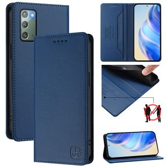Capa Flip FOXDOCK para Samsung Galaxy Note 20 | RFID | Bloqueio Magnético | Couro PU | 2 Compartimentos para Cartões | Azul escuro - 1