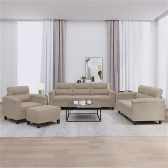 Conjunto sofás com almofadões vidaXL | 4 Peças | microfibra cinza-acastanhado - 1