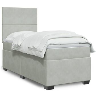 Cama com molas e colchão vidaXL | 90x200 cm | veludo cinza-claro - 1