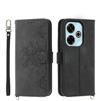 Capa ZURSANA para Xiaomi Poco M6 Pro 4G | Pele com Fecho de Encaixe para Colar + Cordão em Pele | Preto - 1