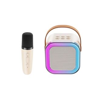 Coluna Wireless Portátil Apokin AP-07171 + Microfone Wireless Portátil Apokin, com Luz LED RGB - Rosa - 1