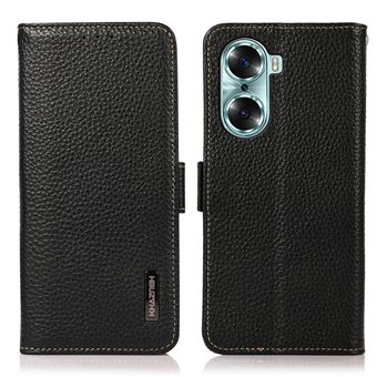 Capa magunivers de couro genuíno Função de bloqueio RFID, textura de lichia com apoio preto para Honor 60 - 1