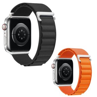 Kit 2x Bracelete Poliéster Alpine M GIFT4ME para Apple Watch SE 3 - 44mm | Preto / Laranja - 1