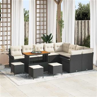 Conjunto de Sofá de Jardim com Almofada vidaXL | 13 Peças | Preto vime PE - 1