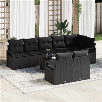 Conjunto de Sofá de Jardim com Almofada vidaXL | 9 Peças | Preto vime PE - 1