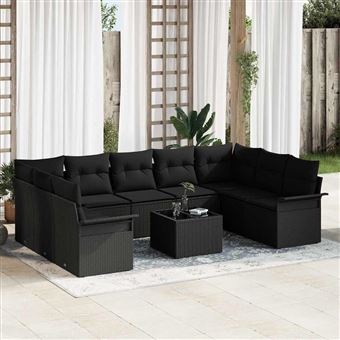 Conjunto de Sofá de Jardim com Almofada vidaXL | 10 Peças | Preto vime PE - 1