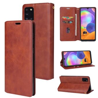 Capa Magunivers Pu Cavalo Louco Auto-Absorvido com Apoio Marrom para Samsung Galaxy A31