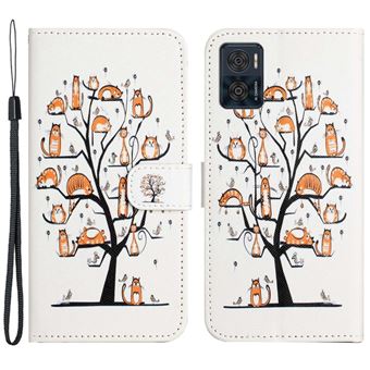 Capa PU textura cruzada, fecho magnético, à prova de choque com apoio Magunivers para Motorola Moto E22i 4G/Moto E22 4G - gatos na árvore - 1