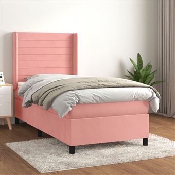 Cama com molas e colchão vidaXL | 80x200 cm | veludo rosa - 1