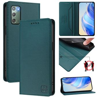 Capa Flip FOXDOCK para Samsung Galaxy Note 20 | RFID | Bloqueio Magnético | Couro PU | 2 Compartimentos para Cartões | Verde escuro - 1