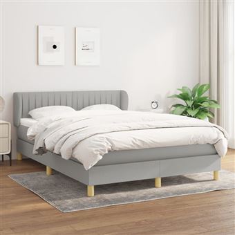 Cama com molas e colchão vidaXL | 140x200 cm | tecido cinzento-claro - 1