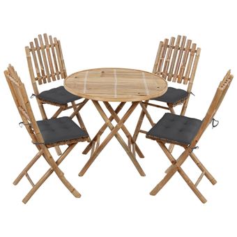 Conjunto de Jantar Dobrável vidaXL 5 Peças com almofadões para exterior bambu - 1