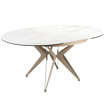 Mesa de Jantar Extensível Redonda Angel Cerdá 1119C | Ø120 x 77 cm | Mármore Porcelânico/Aço | Cor de Champanhe - 1