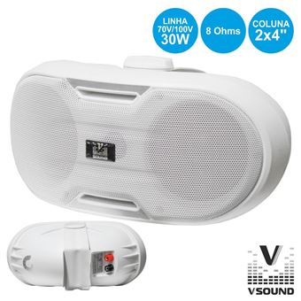 Coluna De Parede Vsound Pa 100V 8 Ohms 2X4&quot;&quot; 30W Brancas - 1