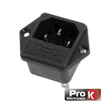 Ficha Alimentaçâo Prok Iec C14 Macho Painel com Porta-Fusivel - 1