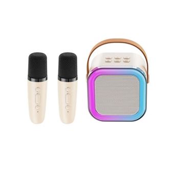 Coluna Wireless Portátil Apokin AP-07188 + 2 Microfones Wireless Portátil Apokin, com Luz LED RGB - Creme - 1