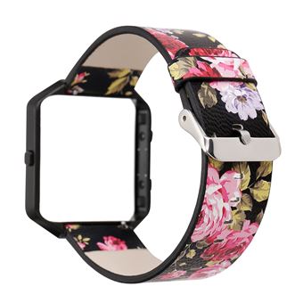 Bracelete de Couro HSMY Padrão de Flores com Capa de Relógio para Fitbit Blaze - Preto&Rosa - 1