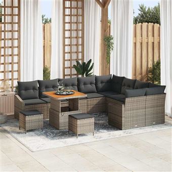 Conjunto de Sofá de Jardim vidaXL | 12 Peças | Cinzento Rattan Sintético - 1