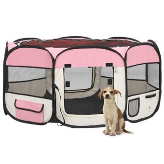 Parque Dobrável para Cão com Saco de Transporte vidaXL 145x145x61cm rosa - 1