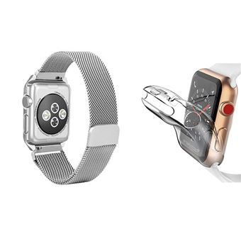 Kit Bracelete Milanese Loop Fecho Magnético + Capa 360° Impact Protection Phonecare para Apple Watch Series 10 | 46mm | Cinza / Transparente - 1
