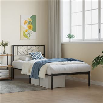 Estrutura de cama com Cabeceira vidaXL | 80x200 cm | metal preto - 1