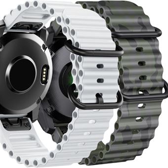 Pack 2x Bracelete Antiimpacto Ocean Waves para Garmin Instinct 2x Solar Branco e Verde militar - 1