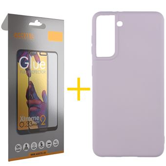 Conjunto Accetel 1 x Película de Vidro Full + Capa Accetel para Samsung  S21 Silicone Líquido Roxo - 1