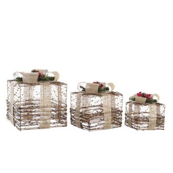 Presentes Decorativos de Natal Item Nv-197620 | Em Rattan | com Leds | 3 unidades - 1