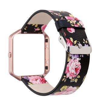 Bracelete de Couro HSMY Padrão de Flores com Capa de Relógio para Fitbit Blaze - Rosa&Preto - 1