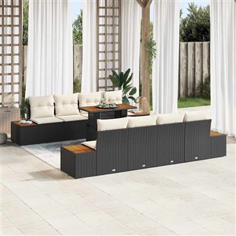 Conjunto de Sofá de Jardim vidaXL | 9 Peças | Preto Rattan Sintético - 1