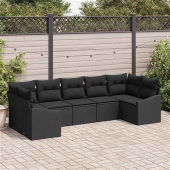 Conjunto de Sofás de Jardim com Almofada vidaXL | 7 Peças | Preto vime PE - 1