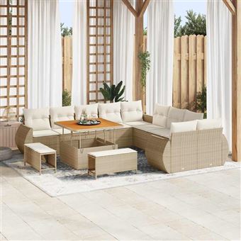 Conjunto de Sofá de Jardim vidaXL | 13 Peças | Bege vime PE - 1