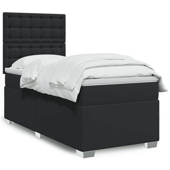 Cama box spring com colchão de solteiro vidaXL | couro artificial preto - 1
