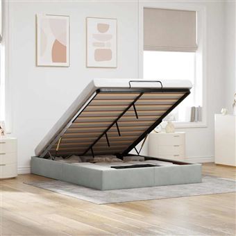 Estrutura de Cama sem Colchão vidaXL Otomano | Cinzento Claro 140x190 cm | Veludo - 1