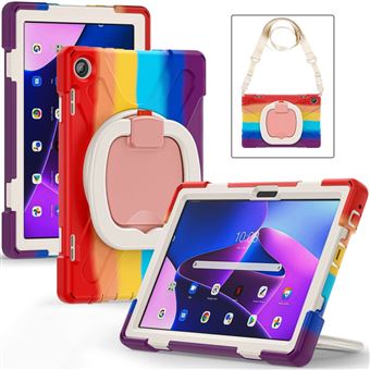 Capa de Silicone à prova de queda com suporte de pontapé rotativo e alça de ombro Magunivers para Lenovo Tab M10 (Gen 3) TB-328FU/TB-328XU - vermelho colorido - 1