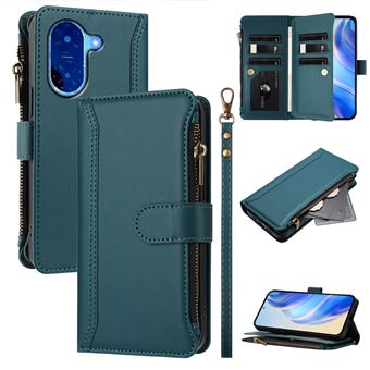 Capa FOXDOCK para Xiaomi Redmi A5 4G | Pele Premium | 9 Compartimentos para Cartões | Alça de Pulso Amovível - Verde escuro - 1
