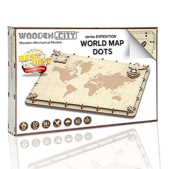 Puzzle 3D de Madeira WOODEN CITY WM507 | Mapa Mundo serie Dots - 1