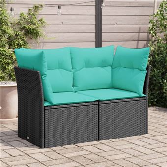 Sofá de Jardim com Almofadões vidaXL | 2 lugares vime PE preto - 1