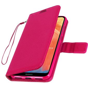 Capa Livro Avizar para Huawei Y7 2019 com Função de Suporte Rosa