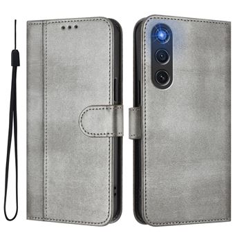 Capa FOXDOCK para ZTE nubia RedMagic 10 Air | Estilo Vintage | TPU com Textura de Pele Antiderrapante | Compartimentos para Cartões e Suporte | Cinza - 1