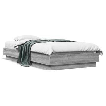 Estrutura de cama com luzes LED vidaXL | 75x190 cm | cinzento sonoma - 1
