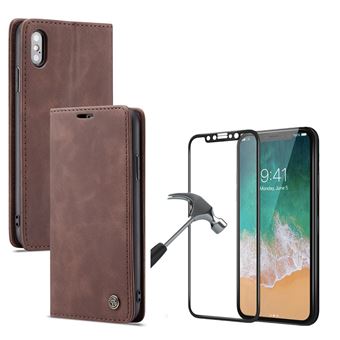 Kit Película + Capa Livro Caseme Elite PhoneShield Flexguard para iPhone X | Full Cover | Reaplicável - Castanho