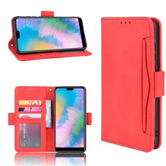 Capa Magunivers PU com Suporte e Vários Titulares de Cartão Vermelho para Huawei P20 Pro